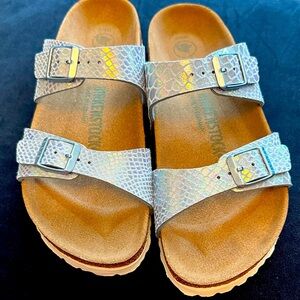 Birkenstock metallic blue shimmer mermaid scales Print Sandals